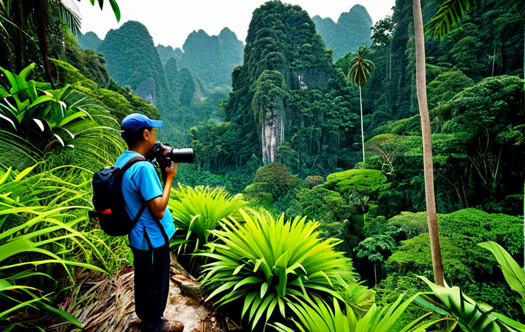 자연보호구역의 생태적 가치 이해하기 - **Lush Biodiversity:** "A vibrant, colorful scene showcasing diverse flora and fauna in a Southeast ...