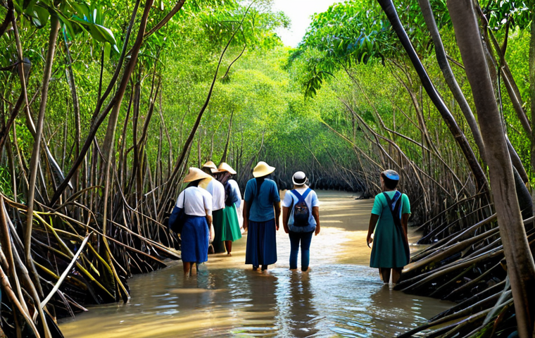 자연보호구역의 생태적 가치 이해하기 - **Lush Biodiversity:** "A vibrant, colorful scene showcasing diverse flora and fauna in a Southeast ...