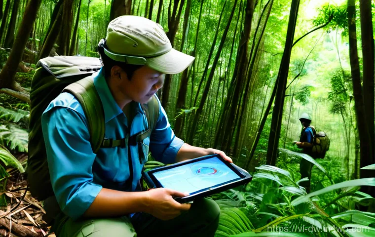자연보호구역에서의 생태계 변화 모니터링 기법 - A team of dedicated Vietnamese conservationists, including male and female rangers and scientists, a...