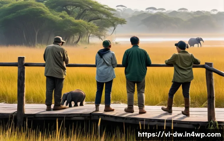 자연보호구역 모니터링을 위한 국제적 협약 - **International Cooperation for Wildlife Protection:**
A vibrant, cinematic shot of a diverse gr...