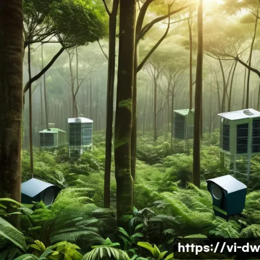 자연보호구역 모니터링과 데이터 공유 플랫폼 - A detailed scene of a Vietnamese tropical forest reserve equipped with modern environmental sensors ...