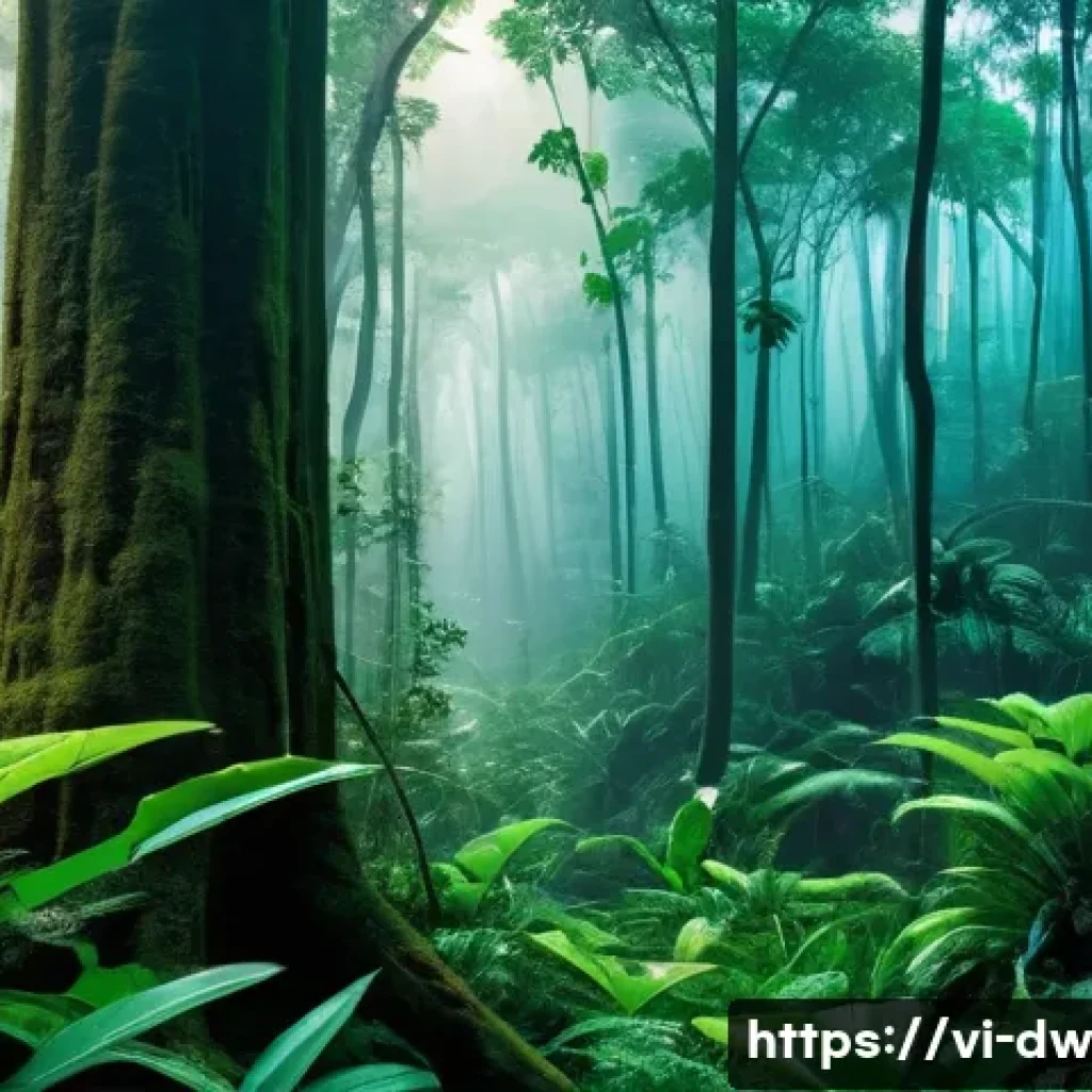 자연보호구역 모니터링과 기술 혁신 - A lush tropical forest in Vietnam with smart environmental sensors discreetly installed on tree trun...