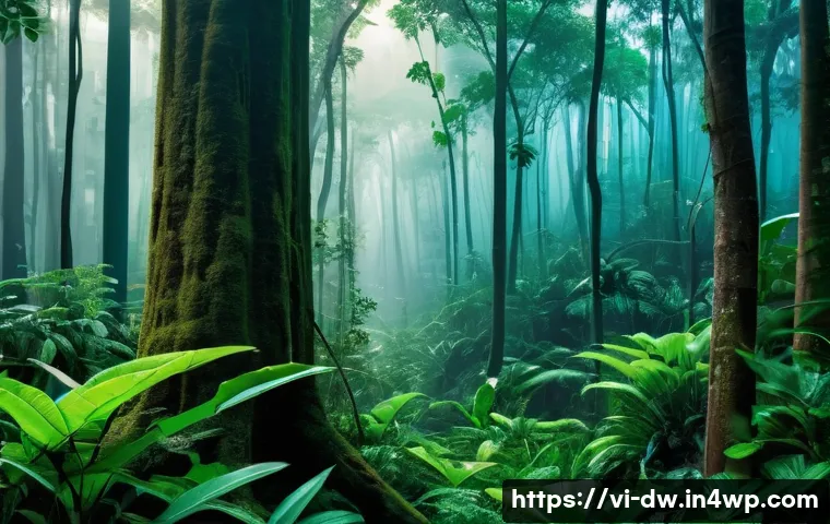 자연보호구역 모니터링과 기술 혁신 - A lush tropical forest in Vietnam with smart environmental sensors discreetly installed on tree trun...