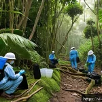 Home 20 자연보호구역 생물 다양성 조사 방법 - A detailed scene of a Vietnamese tropical rainforest research site at Cuc Phuong National Park, feat...