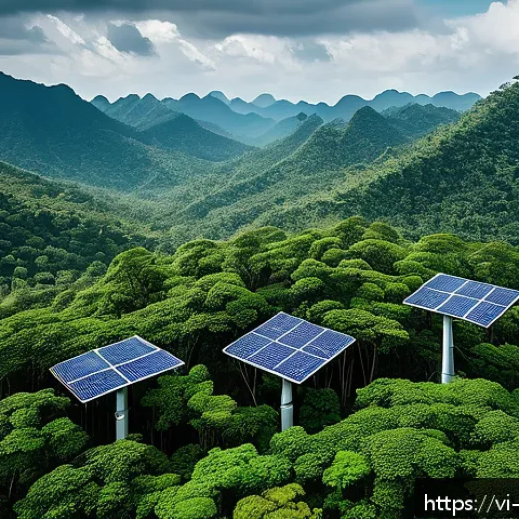자연보호구역의 변화를 추적하는 방법 - A detailed scene of a Vietnamese forest conservation area in the Central Highlands, featuring a netw...